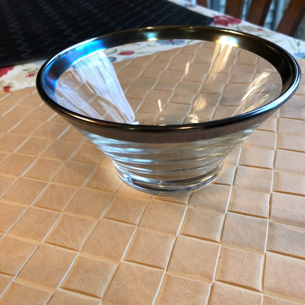 Dorothy Thorpe Vintage Small 5 1/4" Round Bowl with Silver Rim